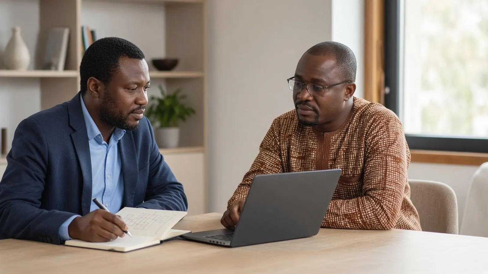 Illustrative photograph of a consultant and a client reviewing a website. Not a client project.