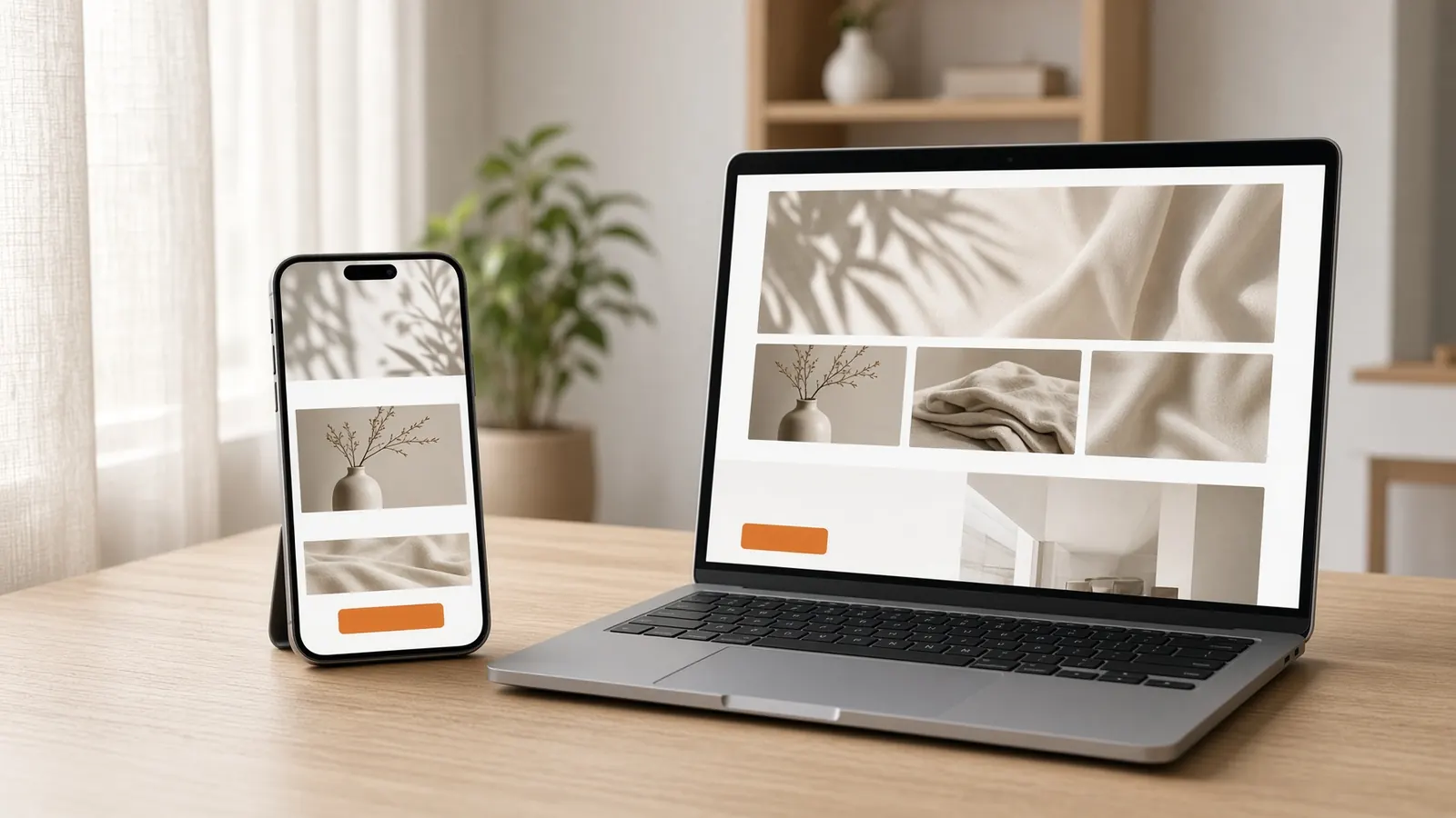 Illustrative photograph of a website on a phone and a laptop. Not a client project.